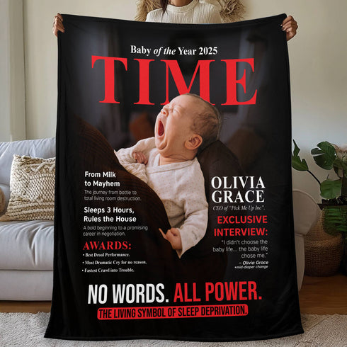 Personalized TIME Magazine Baby Blanket – Funny Custom Photo & Name | Baby of The Year Gift
